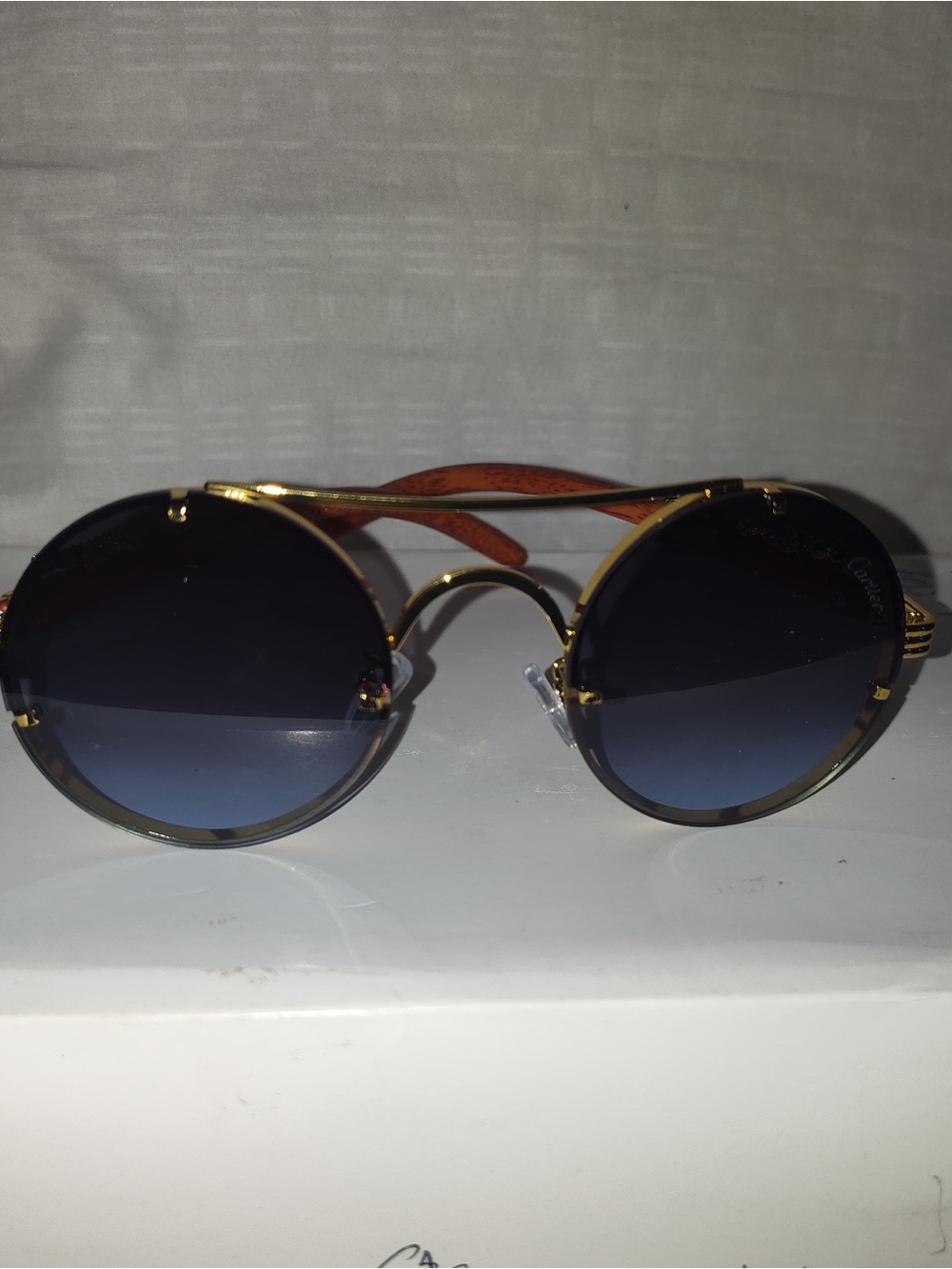 Cartier Round Gold Metal Sunglasses with Blue Gradient Lenses